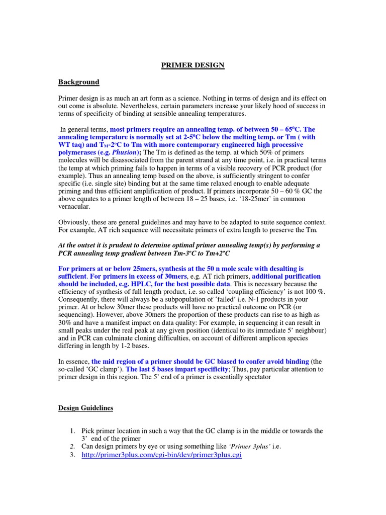 Primer Design Guidelines for qPCR | PDF | Nucleic Acid Thermodynamics ...