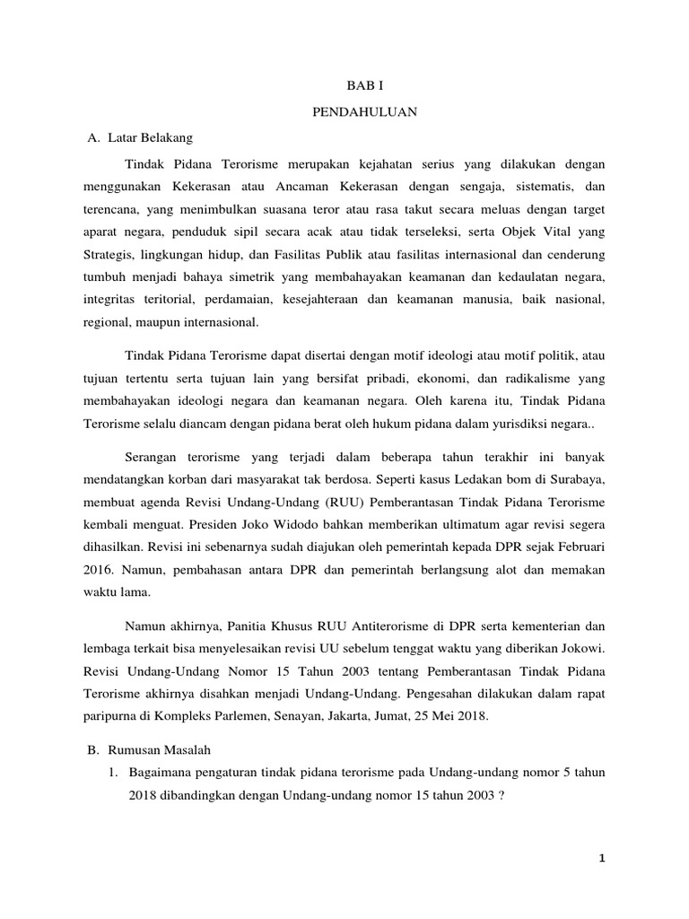 Makalah Tentang Penegakan Hukum Dalam Undang Undang Nomor 5 Tahun 2018 Tentang Pemberantasan Tindak Pidana Terorisme