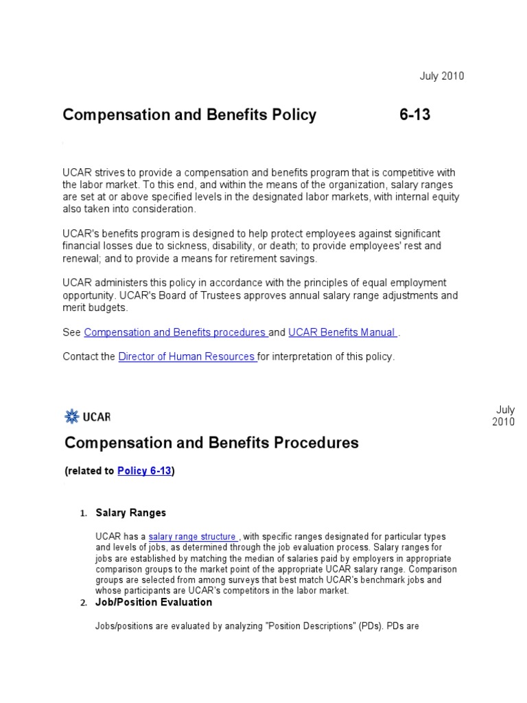 UCAR Compensation and Benefits Policy | PDF