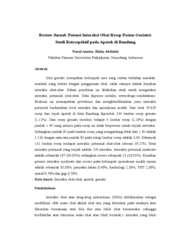 Review Jurnal Nasional Tentang Interaksi Obat