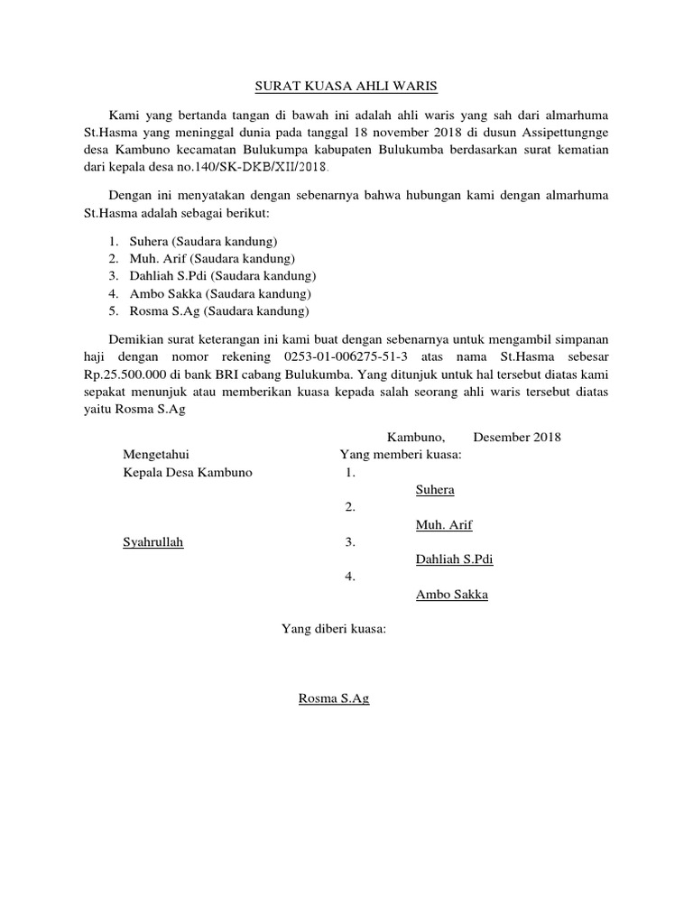 Surat Kuasa Ahli Waris