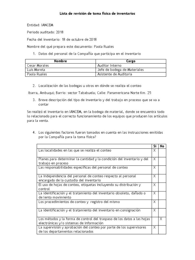 Revisión de Inventario IANCEM 2018 | PDF | Inventario | Contralor