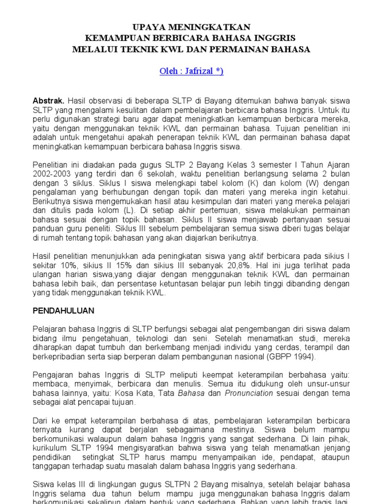 Upaya Meningkatkan Kemampuan Berbicra Bhs Inggris