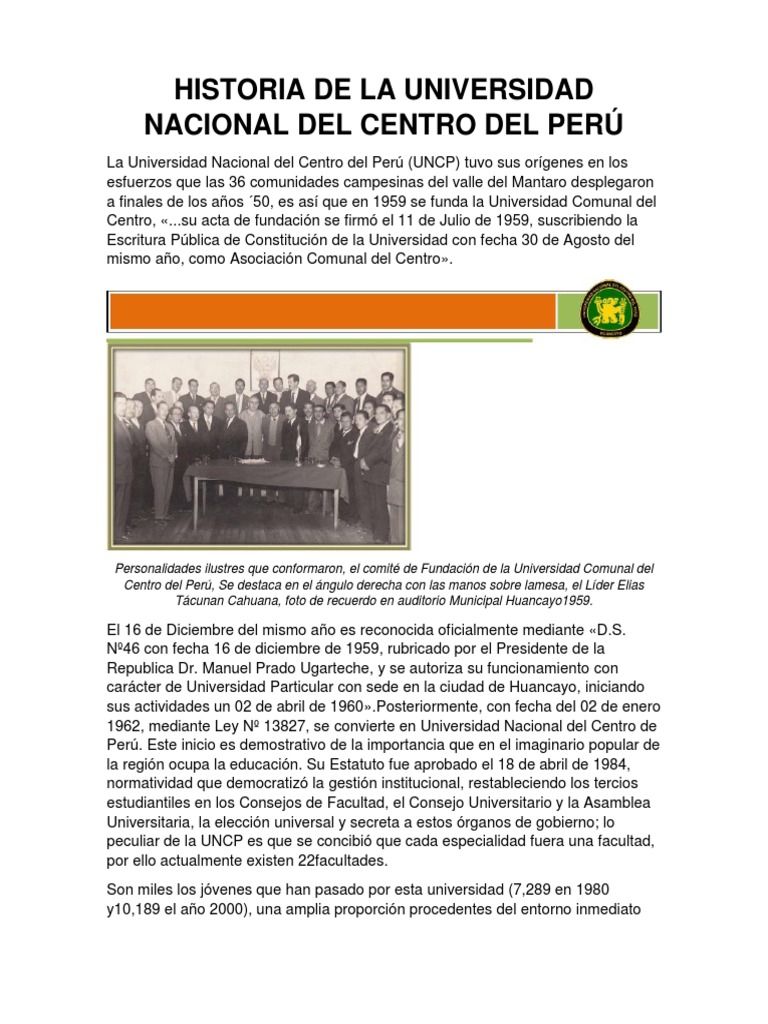 Historia de La Universidad Nacional Del Centro Del Perú | PDF | Perú ...
