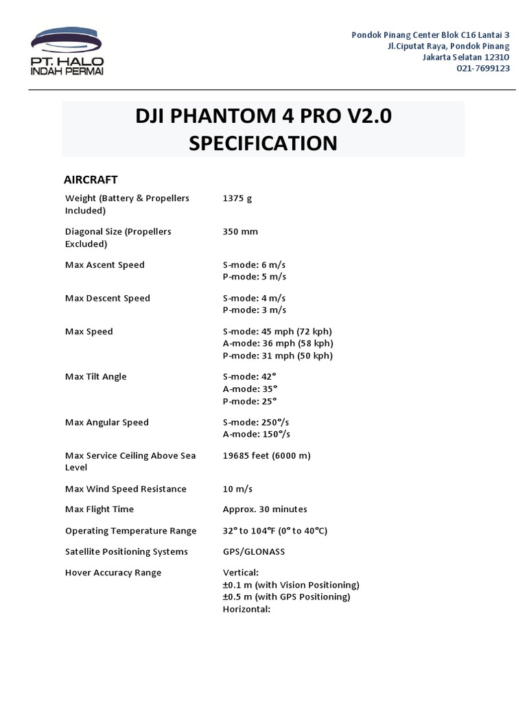 DJI Phantom 4 Pro V2.0 Specification PDF Shutter Speed Secure Digital