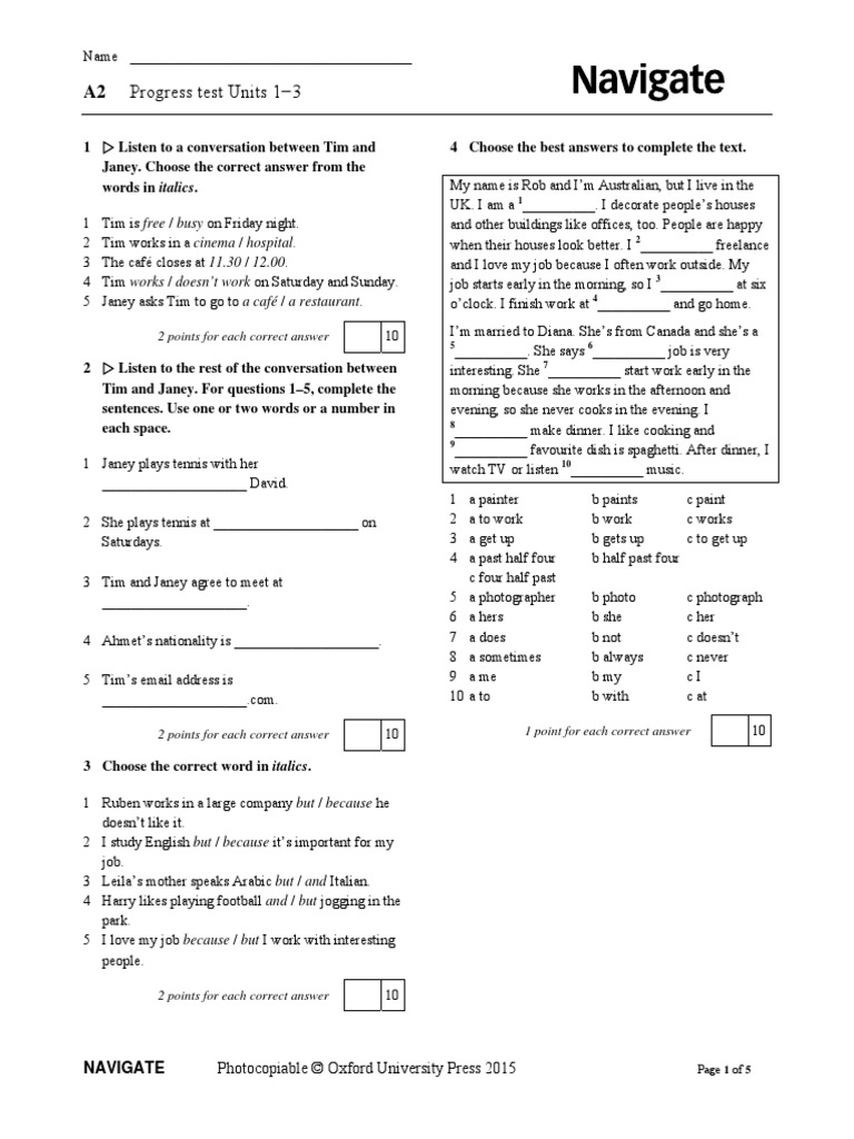 Progress Test 1A (Units 1-3) | PDF | German Language | English Language