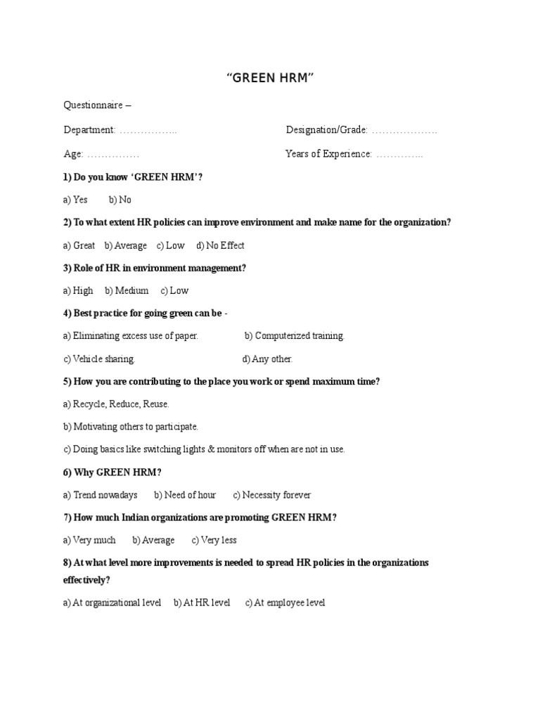 Green HRM Questionnaire Insights | PDF | Career & Growth | Self-Improvement
