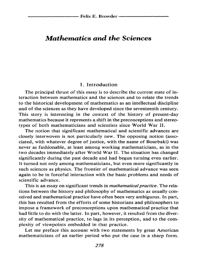 Mathematics and The Sciences: Felix E. Browder | PDF | Teaching ...