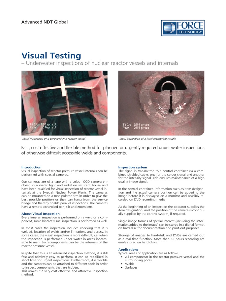 Visual Testing: - Underwater Inspections of Nuclear Reactor Vessels and ...