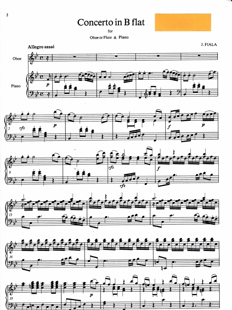 Josef FIALA Oboe Concerto in B MajorOboe and Piano PDF