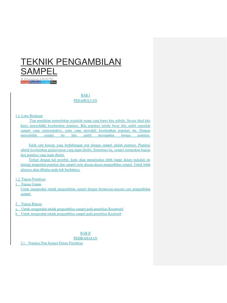 Teknik Pengambilan Sampel Penelitian | PDF