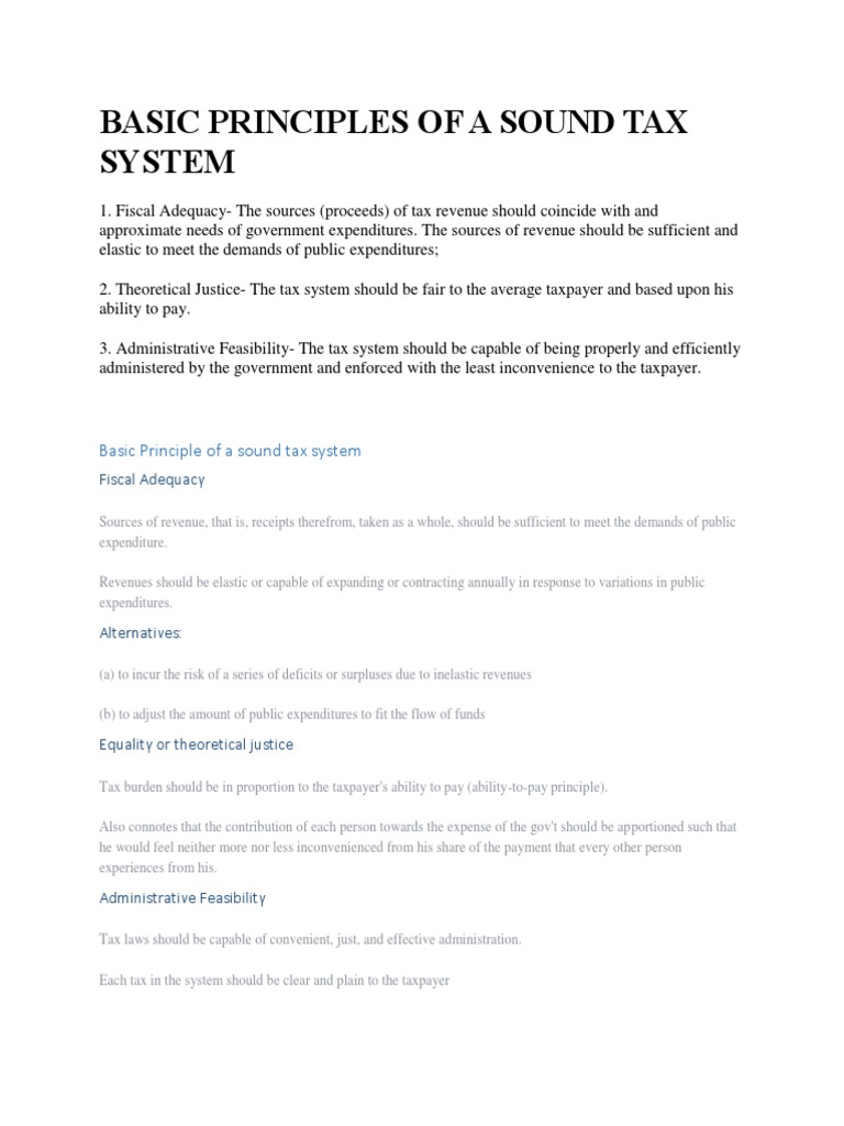 Basic Principles of A Sound Tax System in The PH PDF