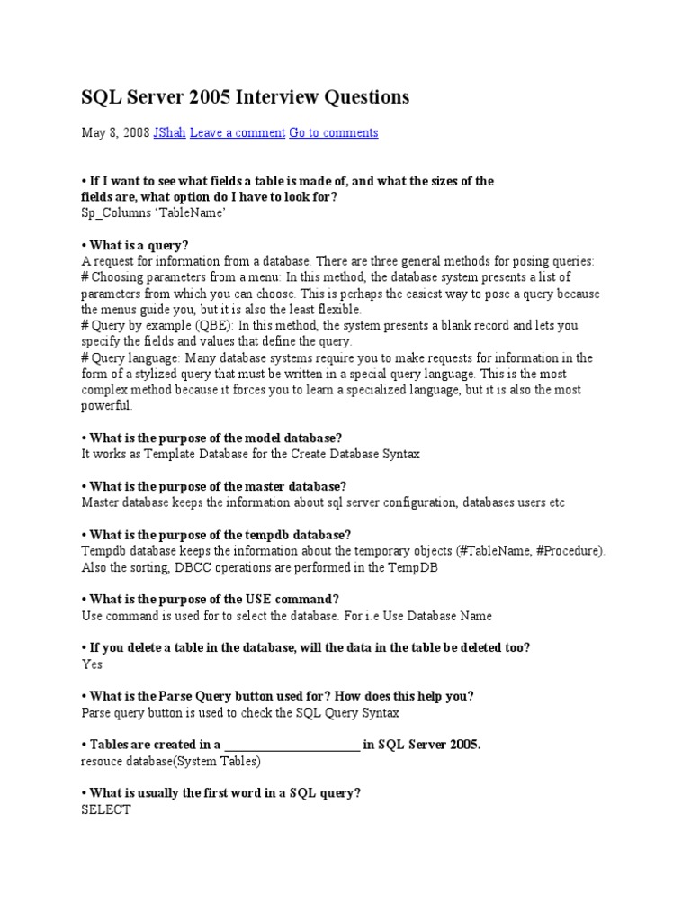 SQL Server 2005 Interview Questions: Jshah Leave A Comment Go To ...