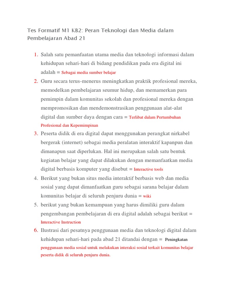Soal Dan Jawaban Tes Formatif M1 Kb1 Tematik Ilmusosial Id