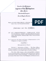 RA 11058 - An Act Strengthening Compliance With Occupational Safety and Health Standards and Providing Penalties For Violations Thereof PDF