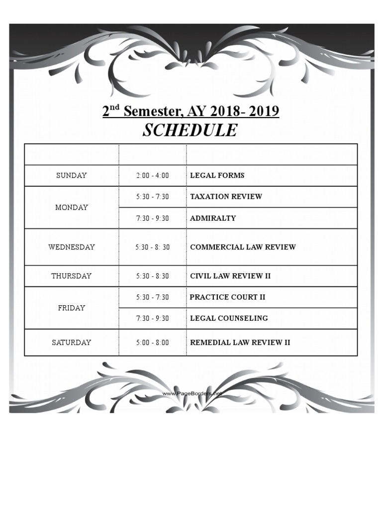 2nd Semester Class Schedule 2018-2019 | PDF
