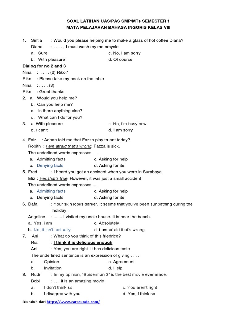 Soal Latihan 1 Uas Pas B Inggris 8 Smtr 1 Nature