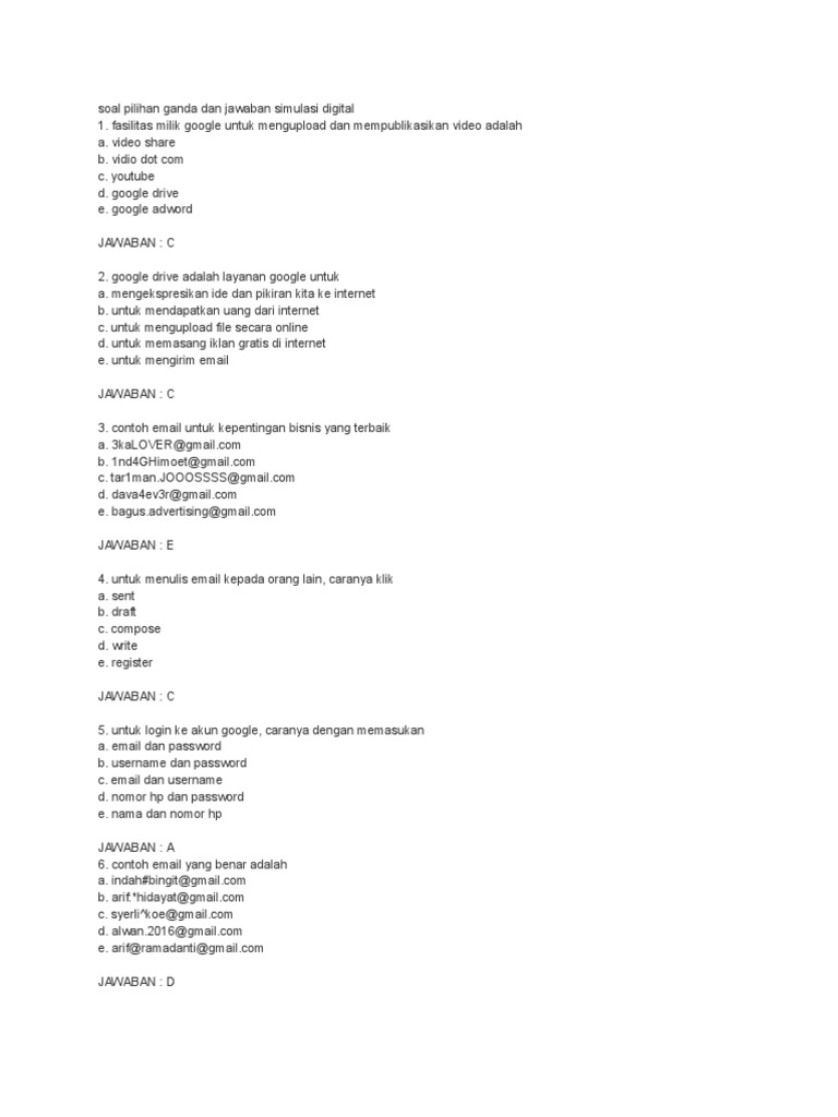 Soal Pilihan Ganda Dan Jawaban Simulasi Digital Pdf