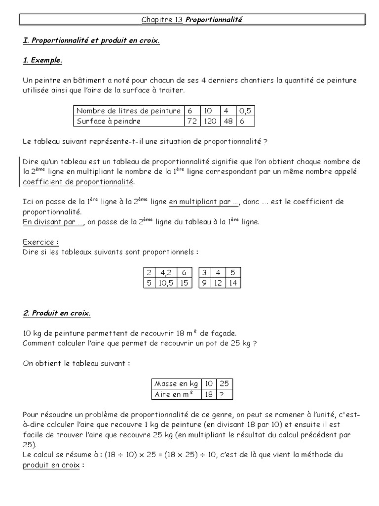 Calcul du Produit en Croix et Proportionnalité | PDF | Enseignement des ...