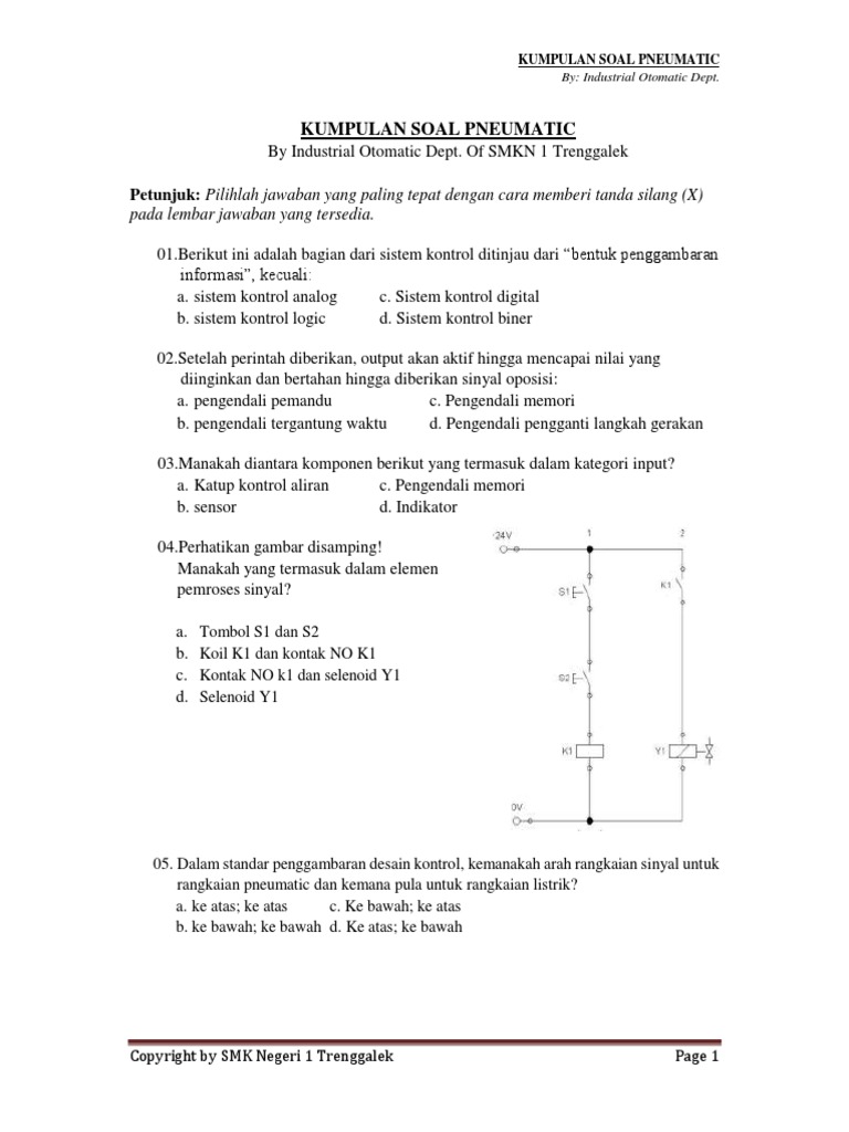 Contoh Soal Pilihan Ganda Elektro Pneumatik Dan Jawabannya