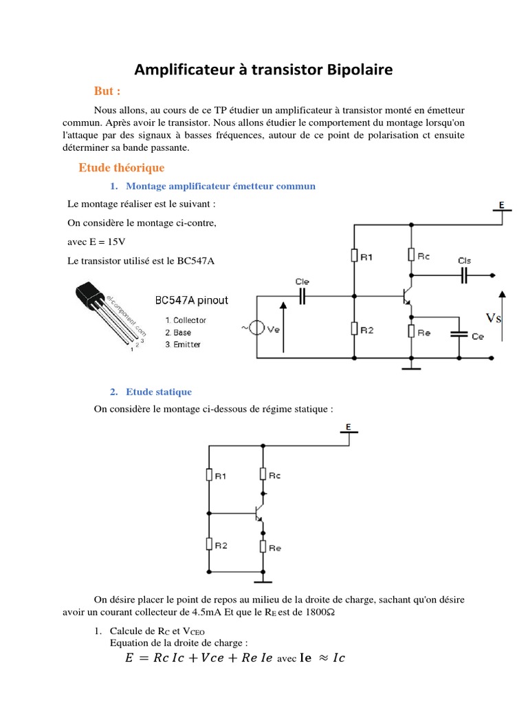 TP Amplificateur À Transistor Bipolaire Impédance (électricité