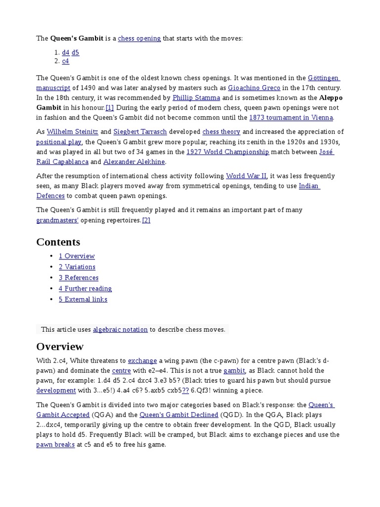 Queen's Gambit Chess Opening Guide | PDF | Chess Openings | Chess