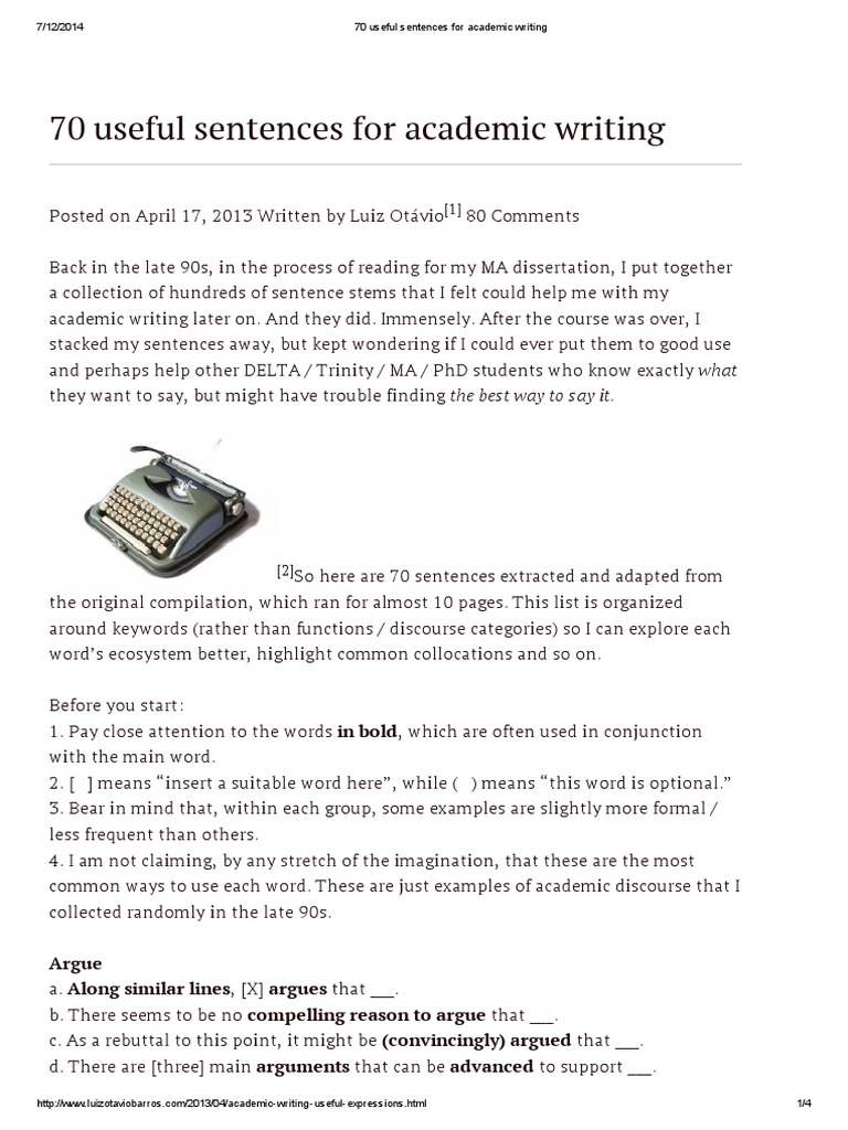 70 Useful Sentences For Academic Writing PDF | PDF | Hypothesis | Thesis