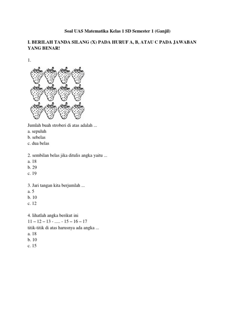Persiapan UAS Kelas 1 SD: Latihan Soal Semester 1
