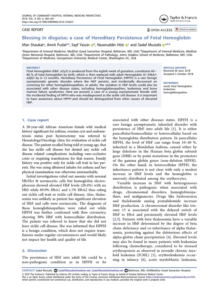 Blessing In Disguise A Case Of Hereditary Persistence Of Fetal Hemoglobin Hematology Medicine