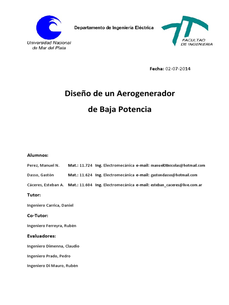 AeroGenerador de Baja Potencia | PDF | Turbina eólica | Energía eólica