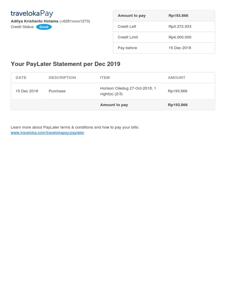 Traveloka PayLater Limit Overview | PDF | Finance & Money Management