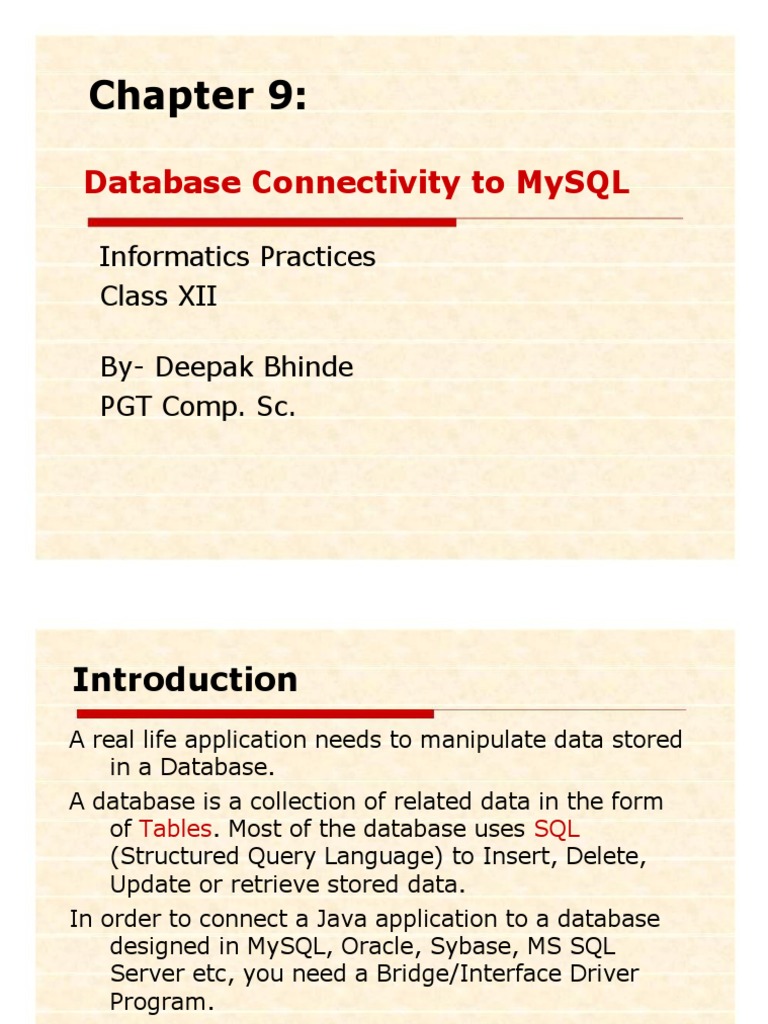 Database Connectivity To Mysql: Informatics Practices Class Xii By ...