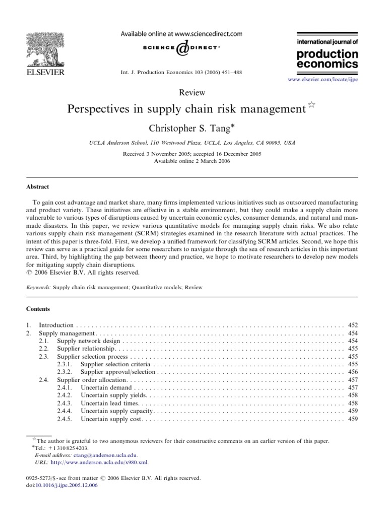 Perspectives in Supply Chain Risk MGT | PDF | Supply Chain | Risk
