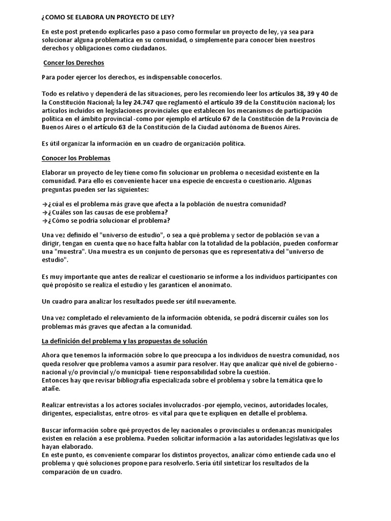 Cómo elaborar un proyecto de ley | PDF | Iniciativa | Constitución