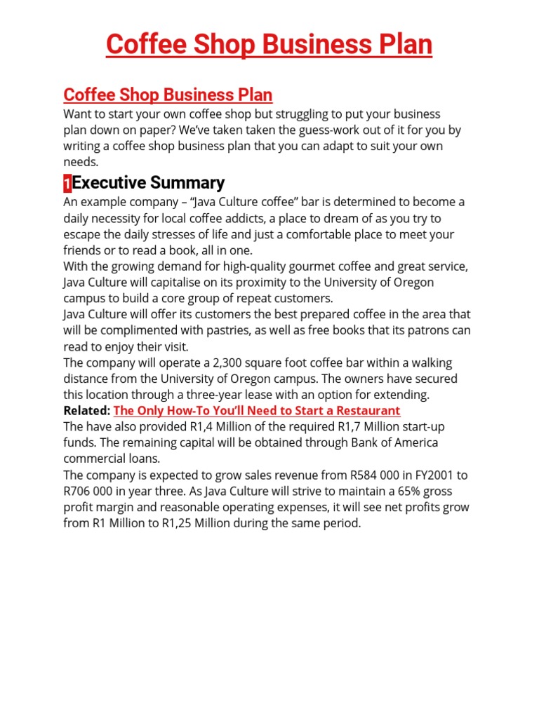 Coffee Shop Business Plan Balance Sheet Coffee