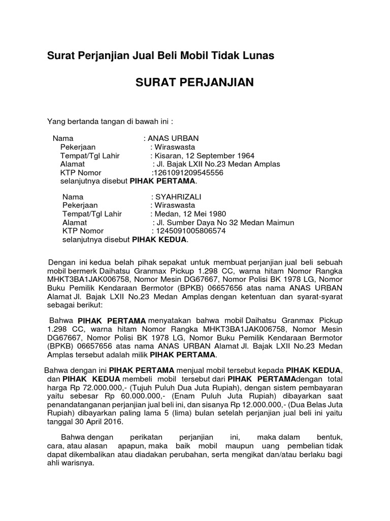 Surat Perjanjian Jual Beli Word