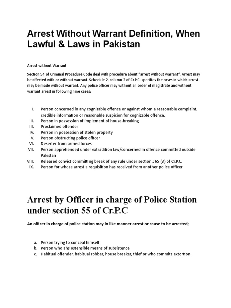 Arrest Without Warrant Definition Pdf