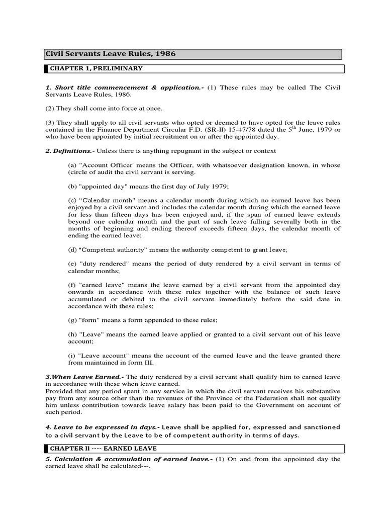 Civil Servants Leave Rules, 1986 PDF Pension Retirement