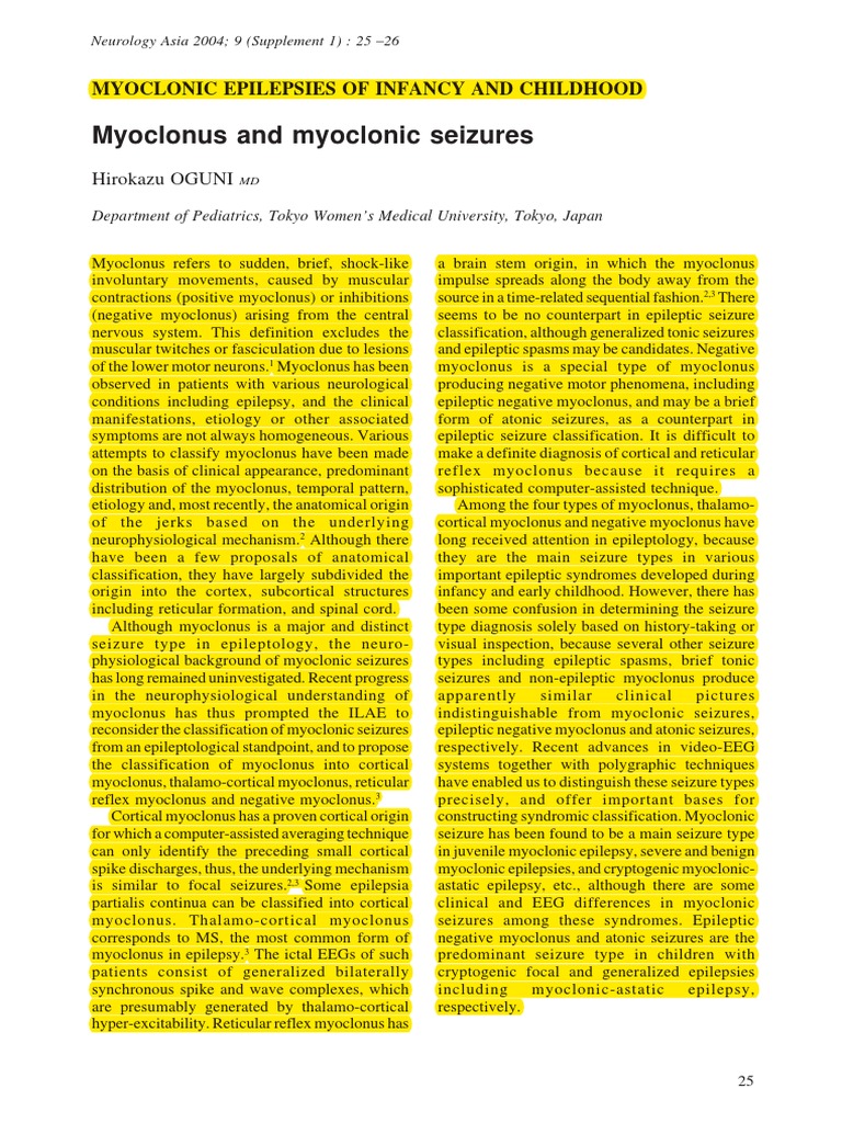 Myoclonic Epilepsies in Children | PDF | Epilepsy | Disorders Causing ...