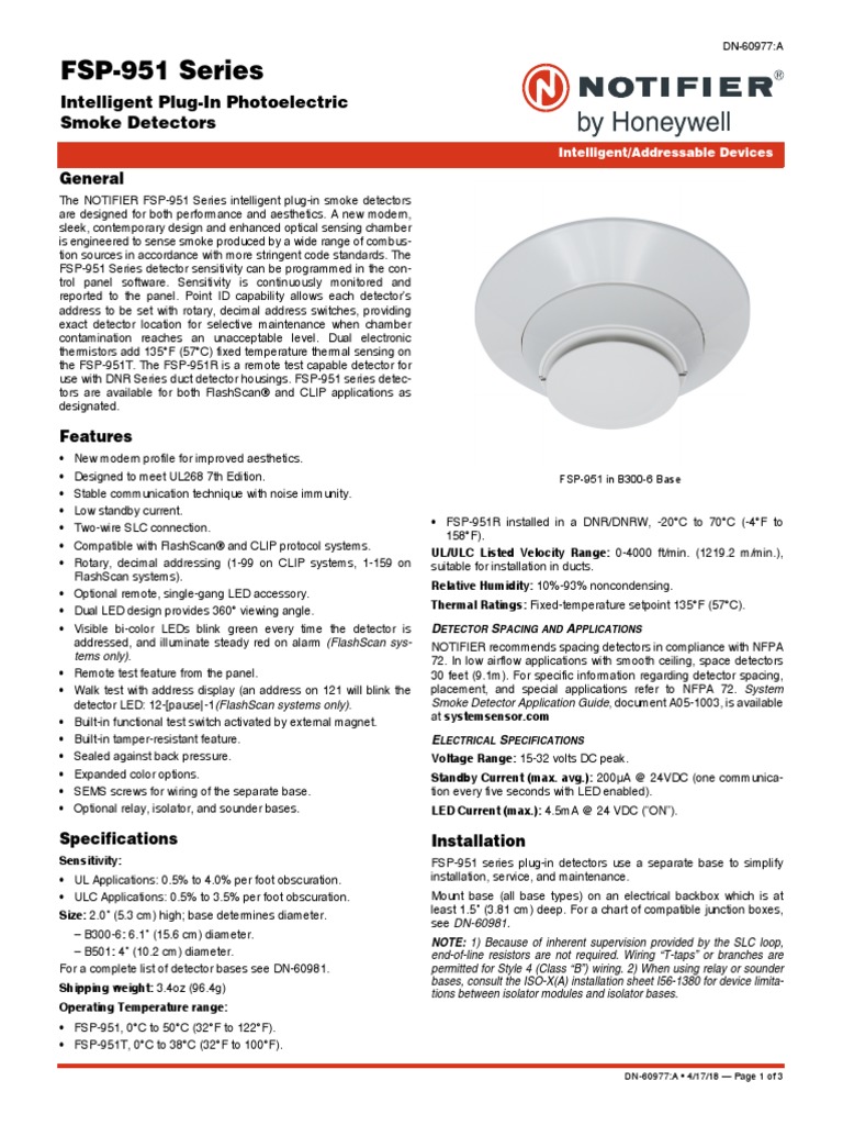 Notifier FSP-951 Fire Alarm  Smoke Detector  Brand New 