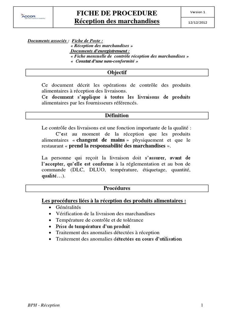 Fiche de Procédure Réception Marchandises | PDF | Thermomètre | Température