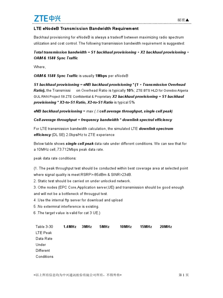 LTE ENodeB Transmission Bandwidth Requirement PDF Lte Bit Rate