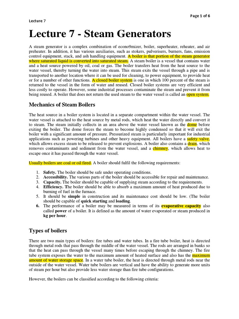 Lecture 7 - Steam Generators | PDF | Boiler | Steam