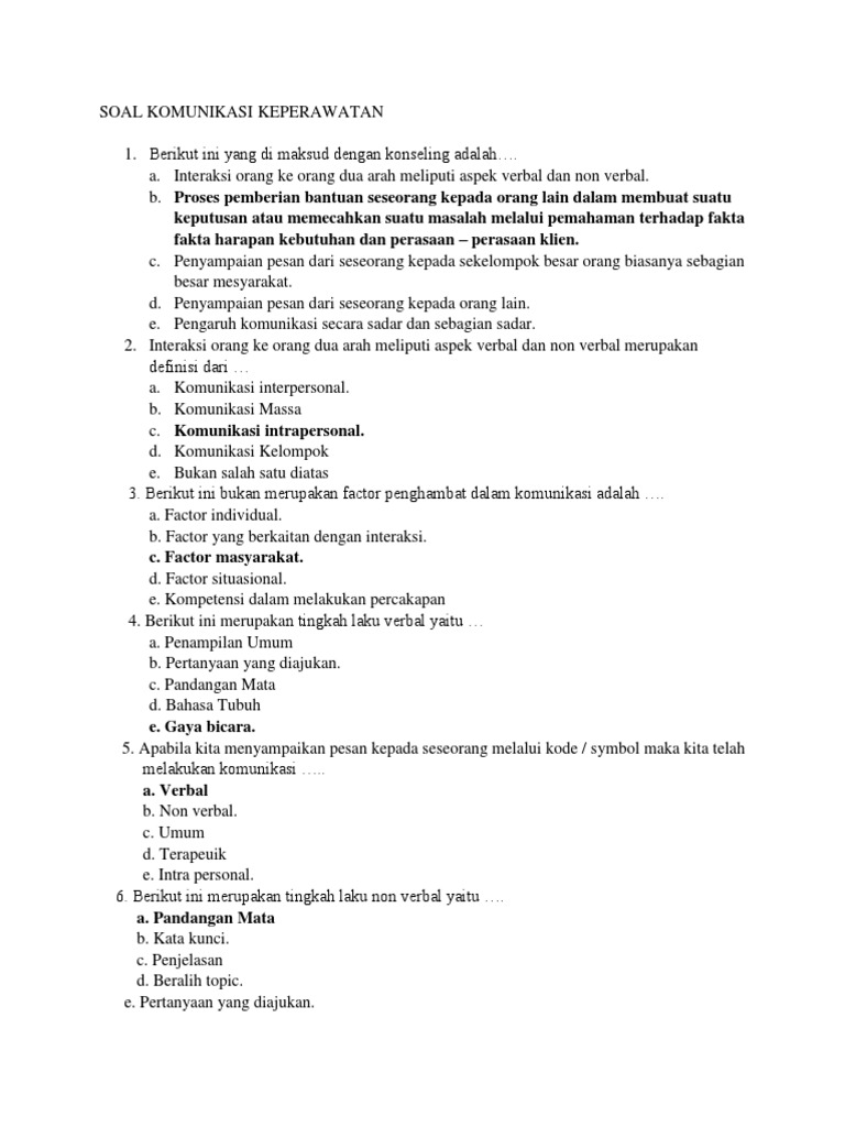 Contoh Soal Komunikasi Keperawatan Beserta Jawabannya Rismax