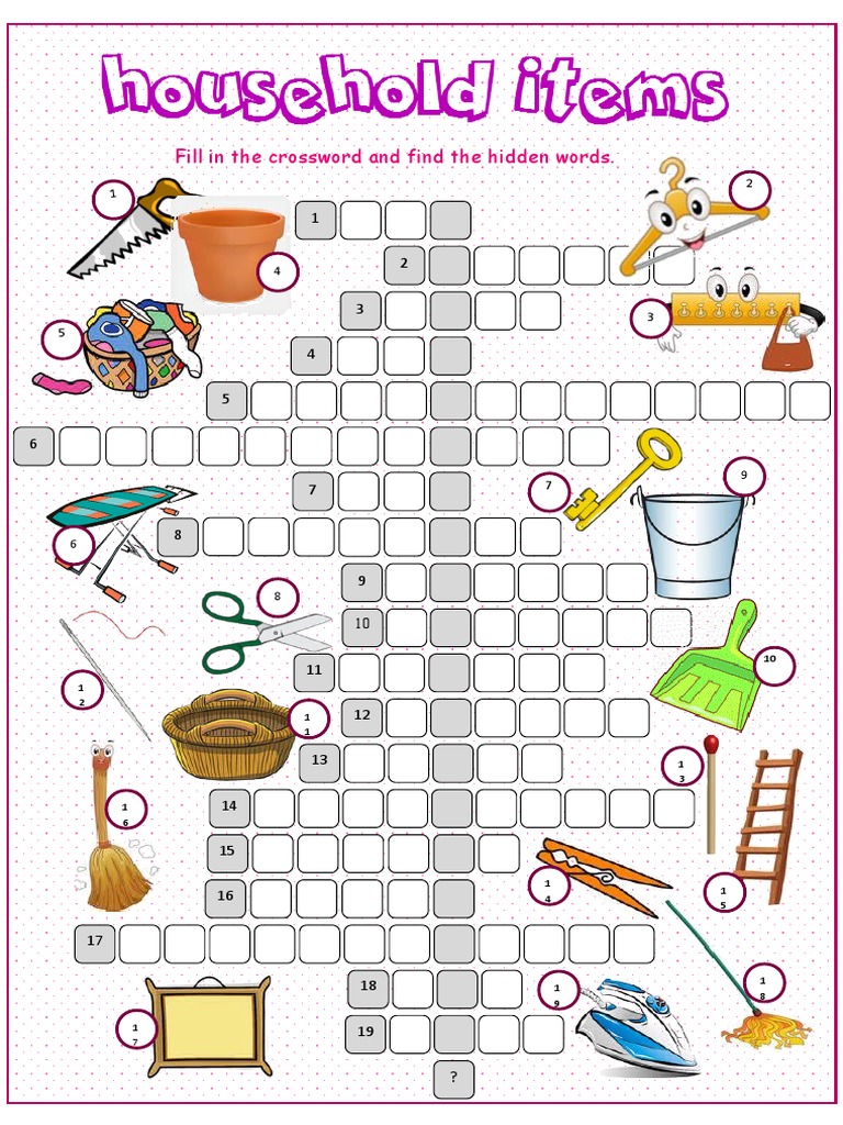 Household Items Crossword Puzzle Crosswords Fun Activities Games