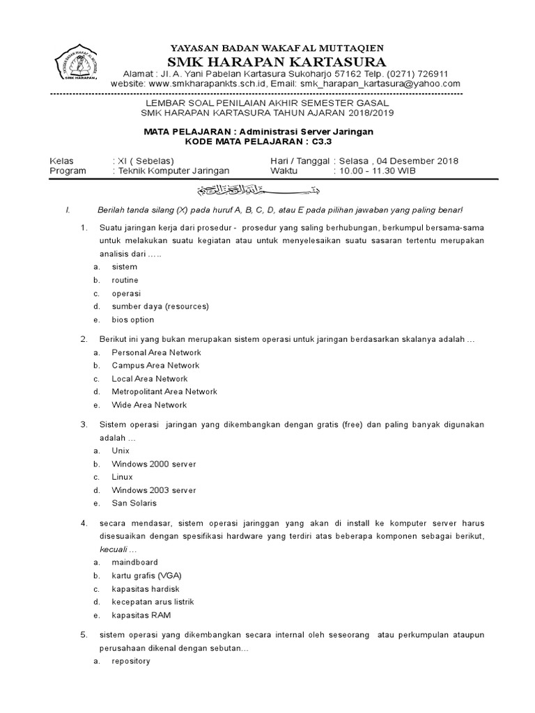 Contoh Soal Administrasi Server Kelas Xi Semester 1 Dapatkan Contoh