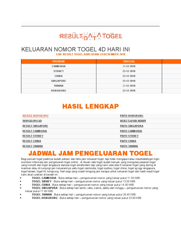 Keluaran Nomor Togel 4d Hari Ini Pdf