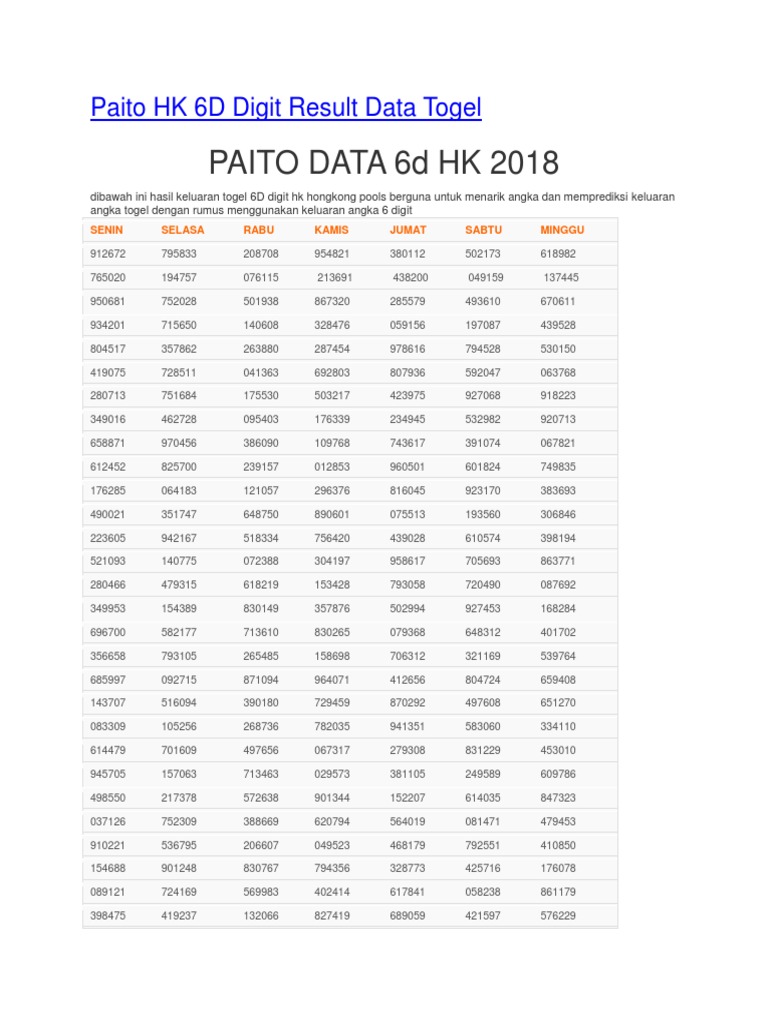 Paito Data 6d Hk Nomor Keluar