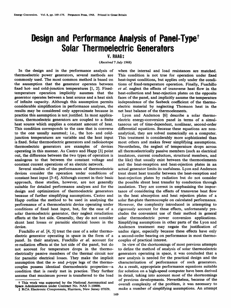Design and Performance Analysis of Panel Type Solar Thermoelectric ...