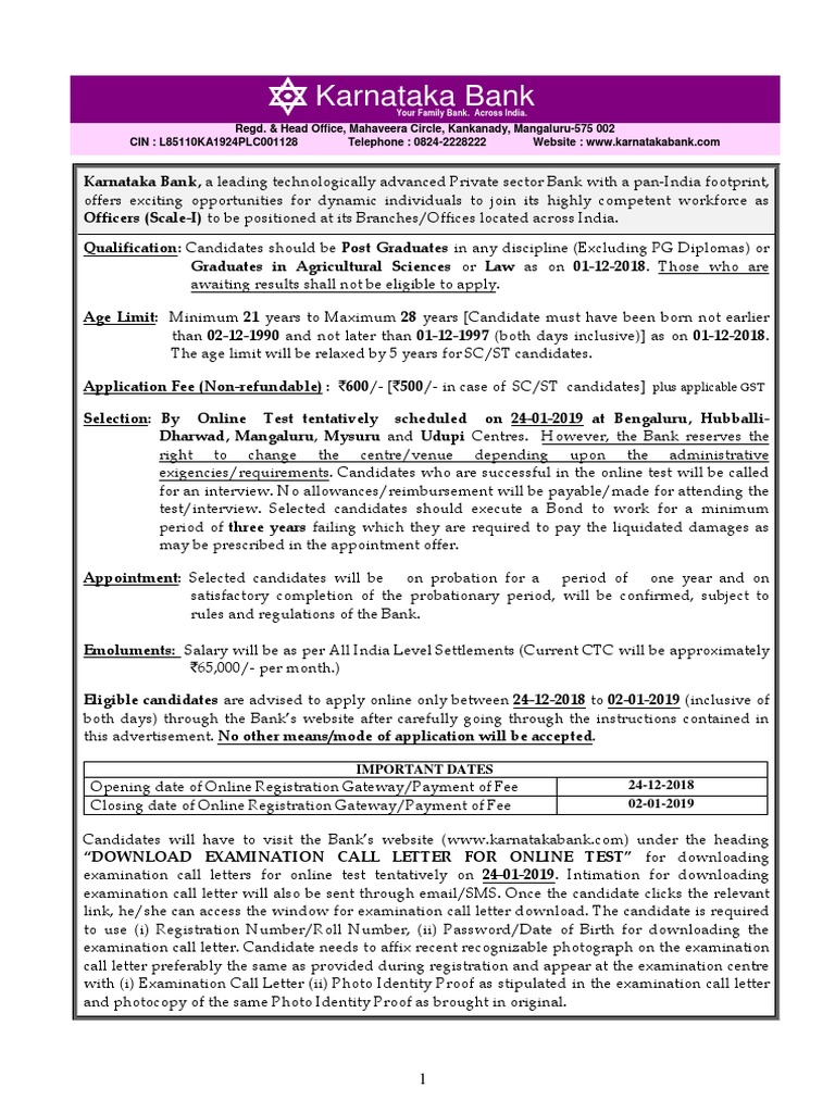 Karnataka Bank Official Notice | PDF | Identity Document | Image Scanner